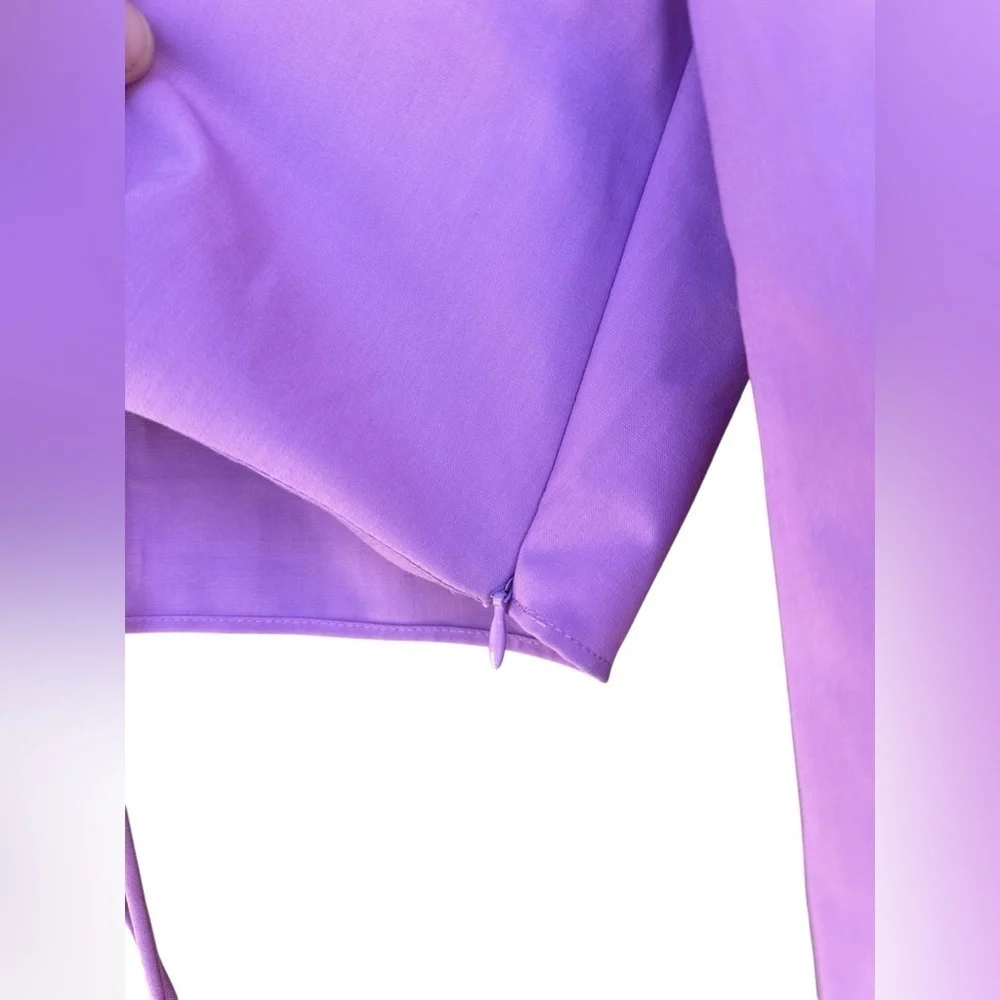 Zara Womens Lavender Lilac Collared Long Sleeve Ring Detail Crop Top Small NWT